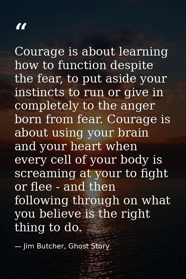 Courage is about learning how to function despite the fear, to put aside your instincts to run or give in completely to  — Jim Butcher, Ghost Story