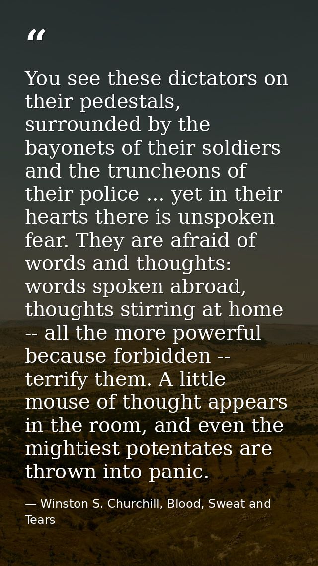 You see these dictators on their pedestals, surrounded by the bayonets of their soldiers and the truncheons of their pol — Winston S. Churchill, Blood, Sweat and Tears