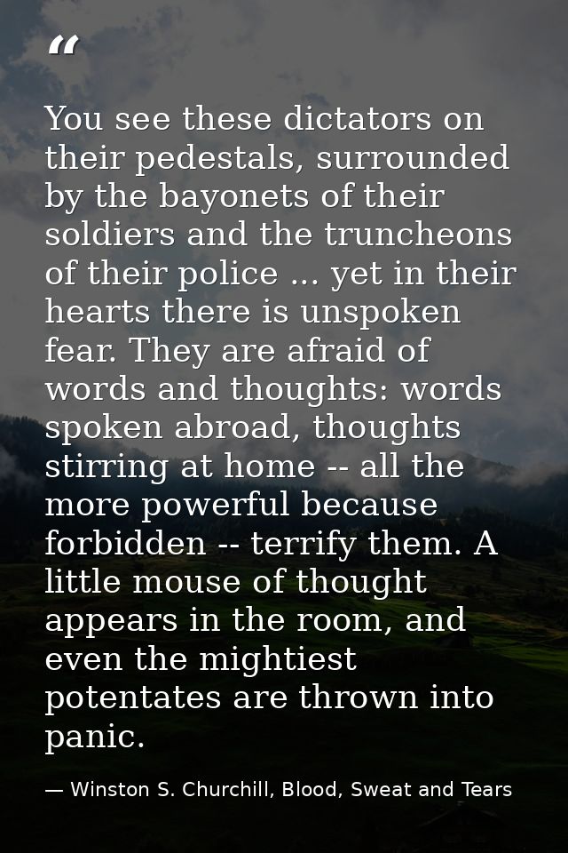You see these dictators on their pedestals, surrounded by the bayonets of their soldiers and the truncheons of their pol — Winston S. Churchill, Blood, Sweat and Tears