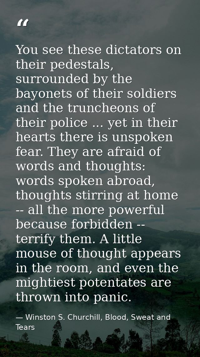You see these dictators on their pedestals, surrounded by the bayonets of their soldiers and the truncheons of their pol — Winston S. Churchill, Blood, Sweat and Tears