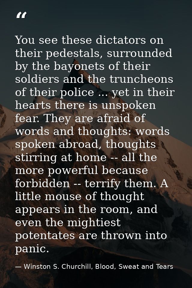 You see these dictators on their pedestals, surrounded by the bayonets of their soldiers and the truncheons of their pol — Winston S. Churchill, Blood, Sweat and Tears
