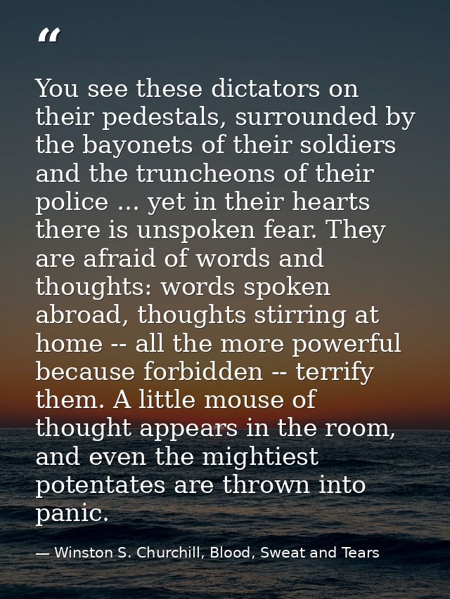 You see these dictators on their pedestals, surrounded by the bayonets of their soldiers and the truncheons of their pol — Winston S. Churchill, Blood, Sweat and Tears