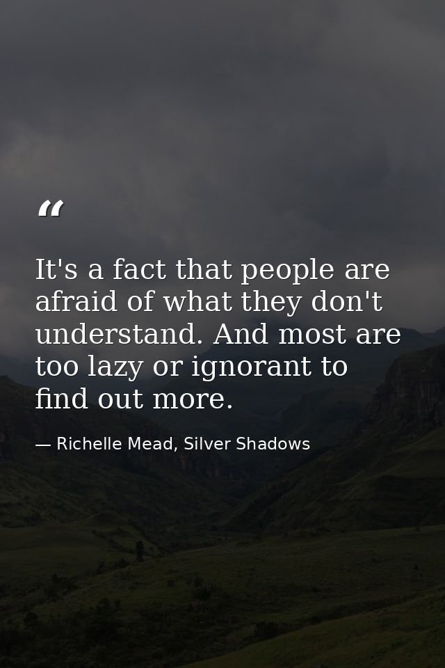 It's a fact that people are afraid of what they don't understand. And most are too lazy or ignorant to find out more. — Richelle Mead, Silver Shadows