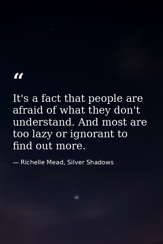 It's a fact that people are afraid of what they don't understand. And most are too lazy or ignorant to find out more. — Richelle Mead, Silver Shadows