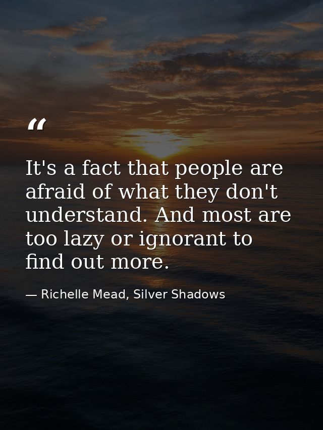 It's a fact that people are afraid of what they don't understand. And most are too lazy or ignorant to find out more. — Richelle Mead, Silver Shadows