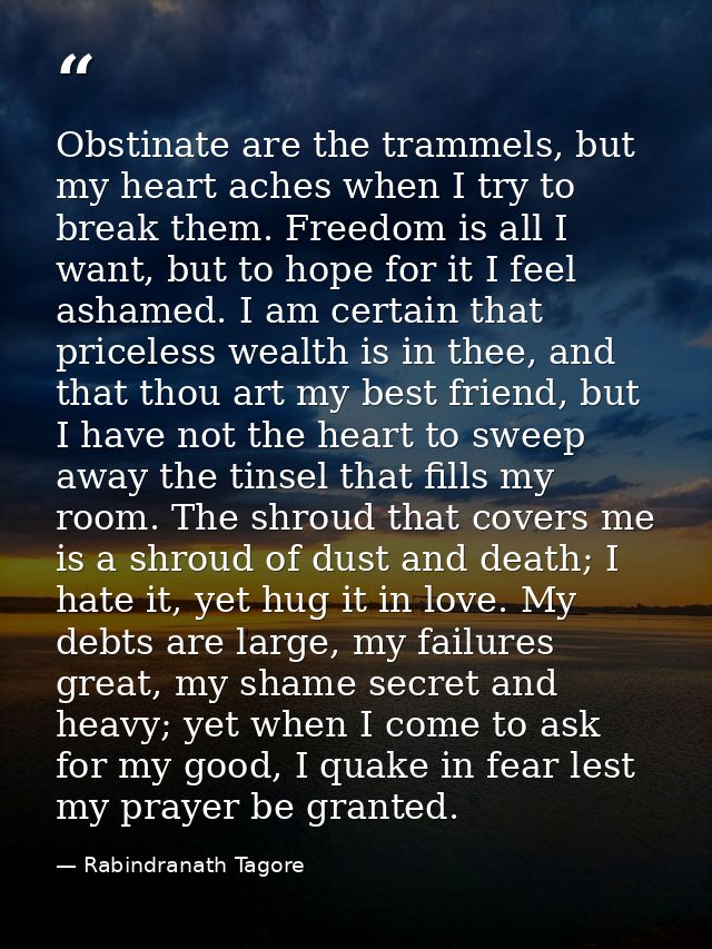 Obstinate are the trammels, but my heart aches when I try to break them. Freedom is all I want, but to hope for it I fee — Rabindranath Tagore