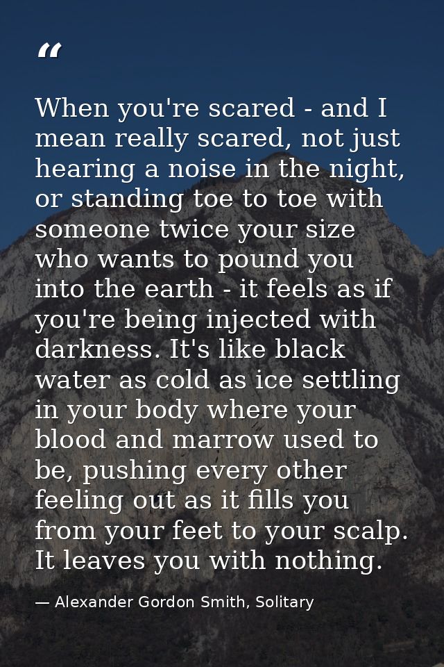 When you're scared - and I mean really scared, not just hearing a noise in the night, or standing toe to toe with someon — Alexander Gordon Smith, Solitary