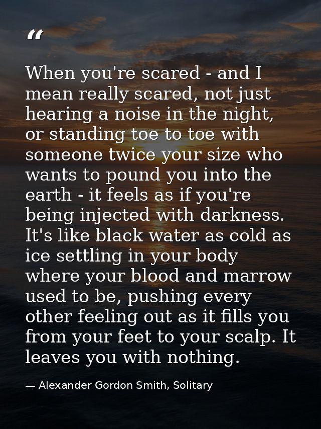 When you're scared - and I mean really scared, not just hearing a noise in the night, or standing toe to toe with someon — Alexander Gordon Smith, Solitary