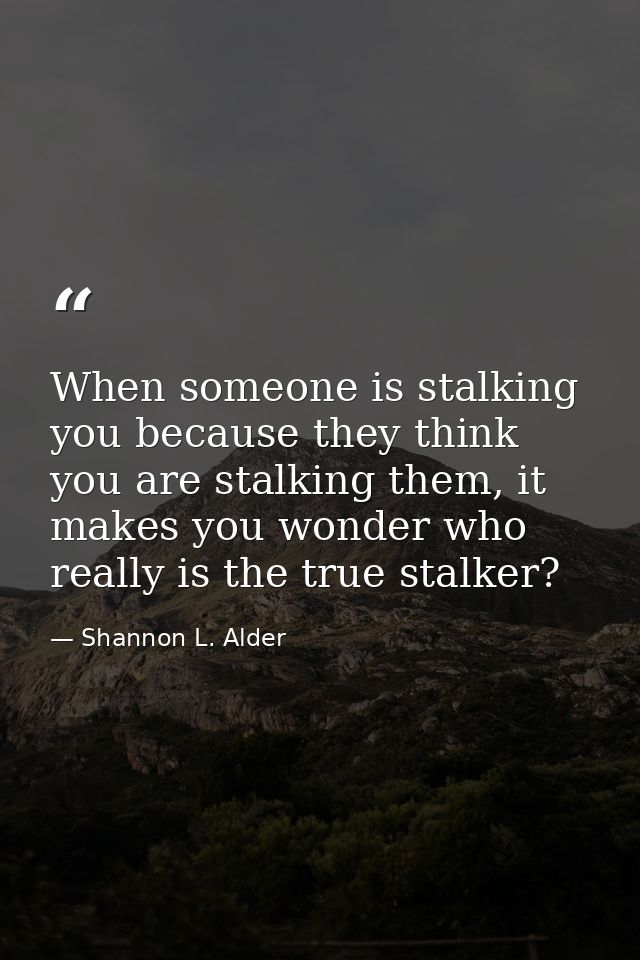 When someone is stalking you because they think you are stalking them, it makes you wonder who really is the true stalke — Shannon L. Alder