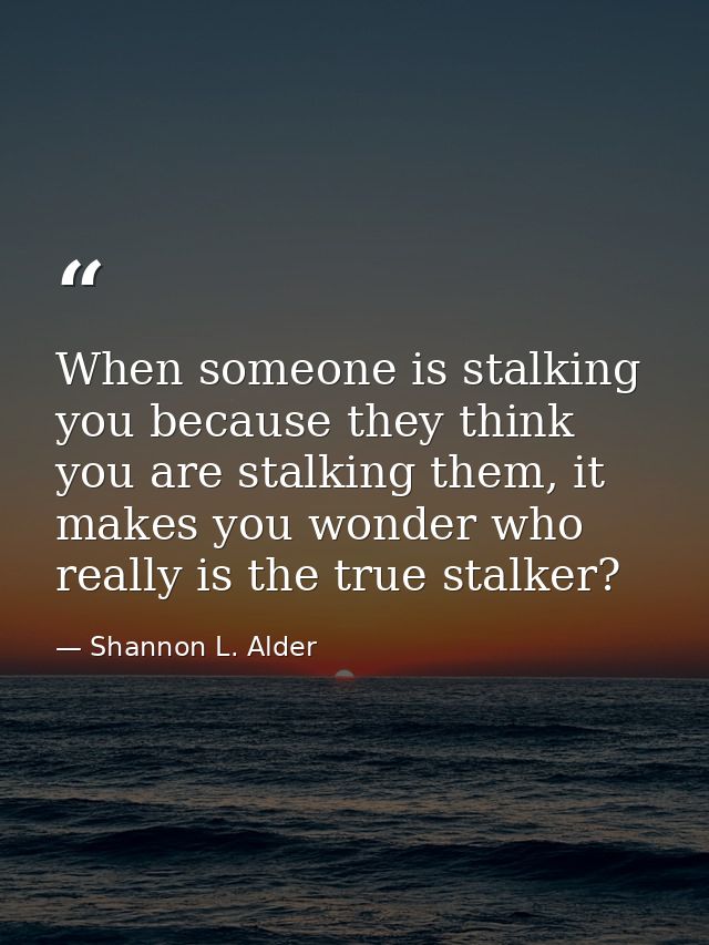 When someone is stalking you because they think you are stalking them, it makes you wonder who really is the true stalke — Shannon L. Alder