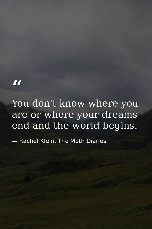 You don't know where you are or where your dreams end and the world begins. — Rachel Klein, The Moth Diaries