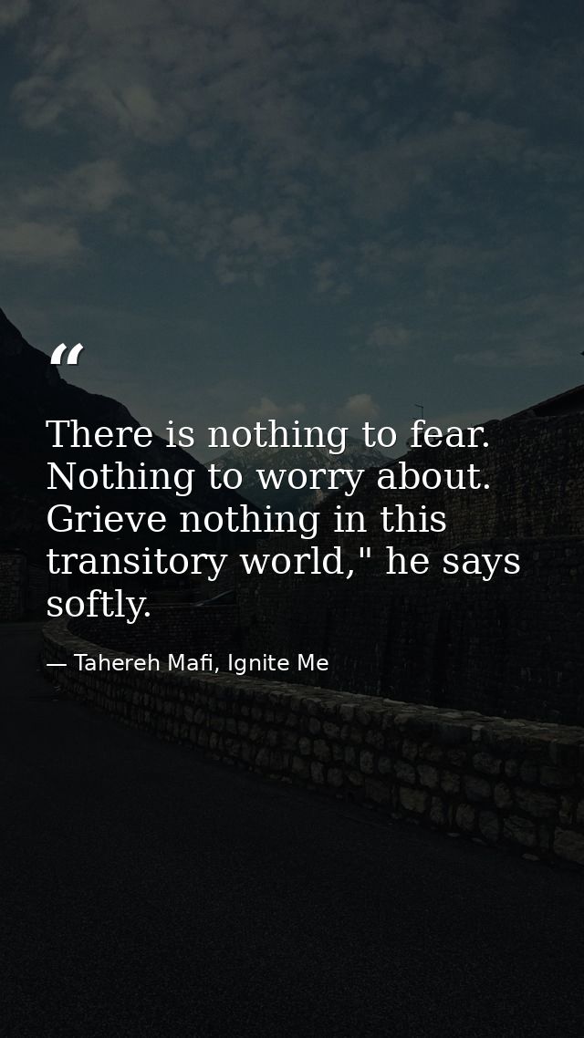 There is nothing to fear. Nothing to worry about. Grieve nothing in this transitory world," he says softly. — Tahereh Mafi, Ignite Me