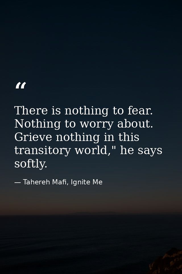 There is nothing to fear. Nothing to worry about. Grieve nothing in this transitory world," he says softly. — Tahereh Mafi, Ignite Me