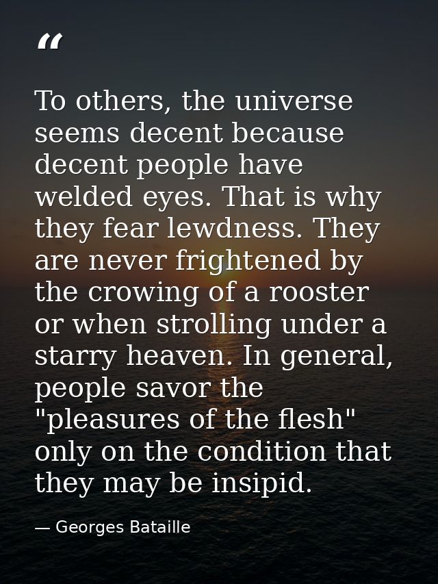 To others, the universe seems decent because decent people have welded eyes. That is why they fear lewdness. They are ne — Georges Bataille