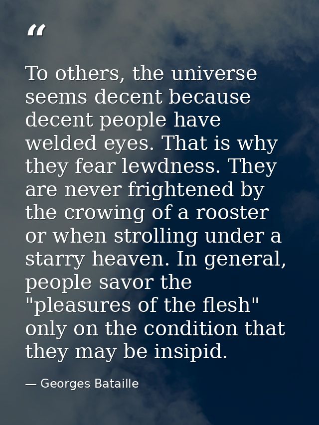 To others, the universe seems decent because decent people have welded eyes. That is why they fear lewdness. They are ne — Georges Bataille