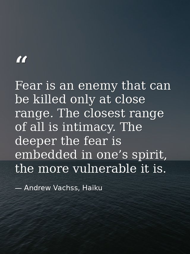 Fear is an enemy that can be killed only at close range. The closest range of all is intimacy. The deeper the fear is em — Andrew Vachss, Haiku
