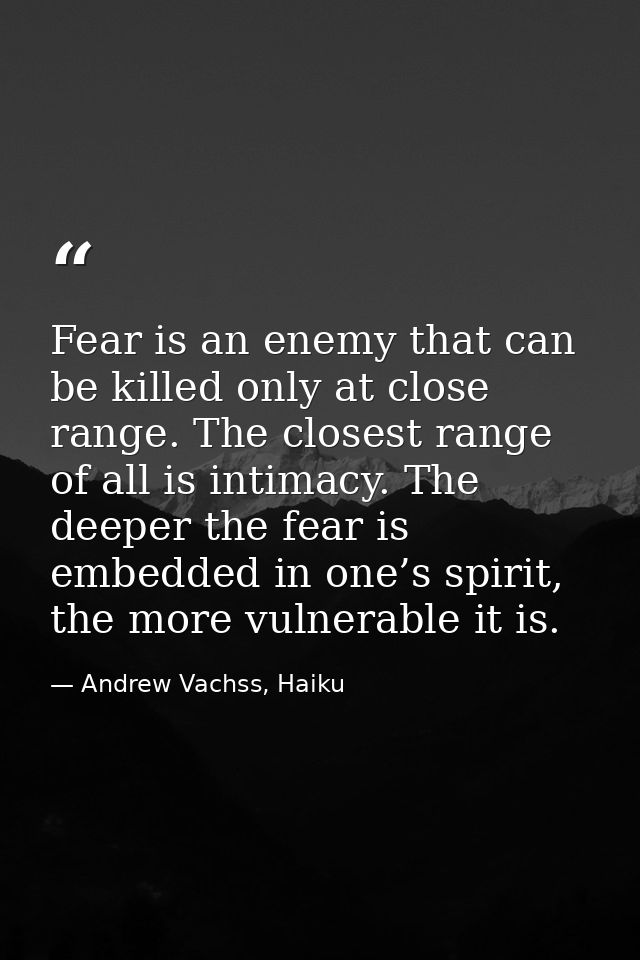 Fear is an enemy that can be killed only at close range. The closest range of all is intimacy. The deeper the fear is em — Andrew Vachss, Haiku