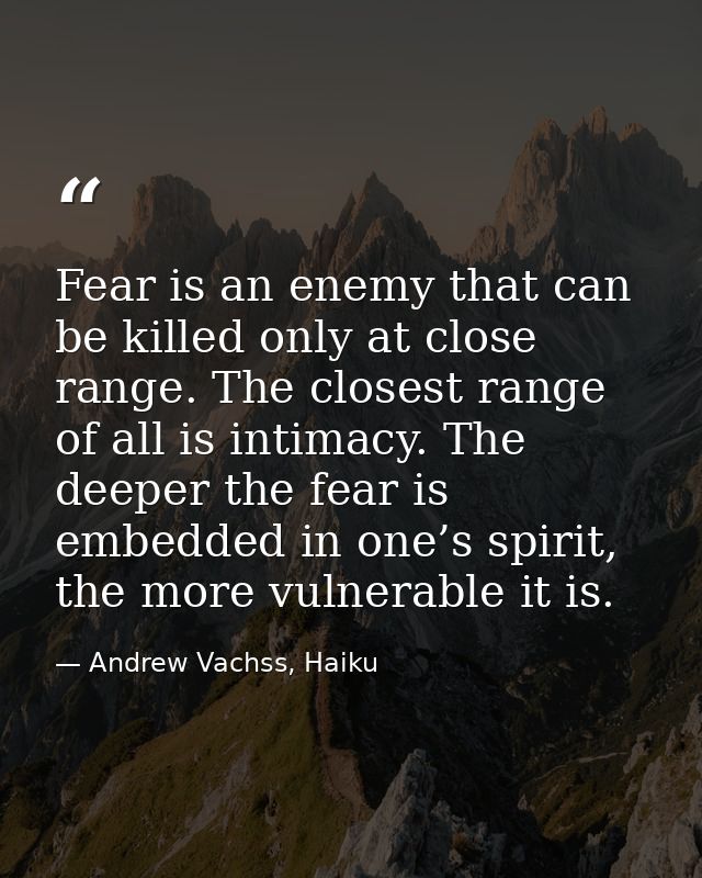 Fear is an enemy that can be killed only at close range. The closest range of all is intimacy. The deeper the fear is em — Andrew Vachss, Haiku