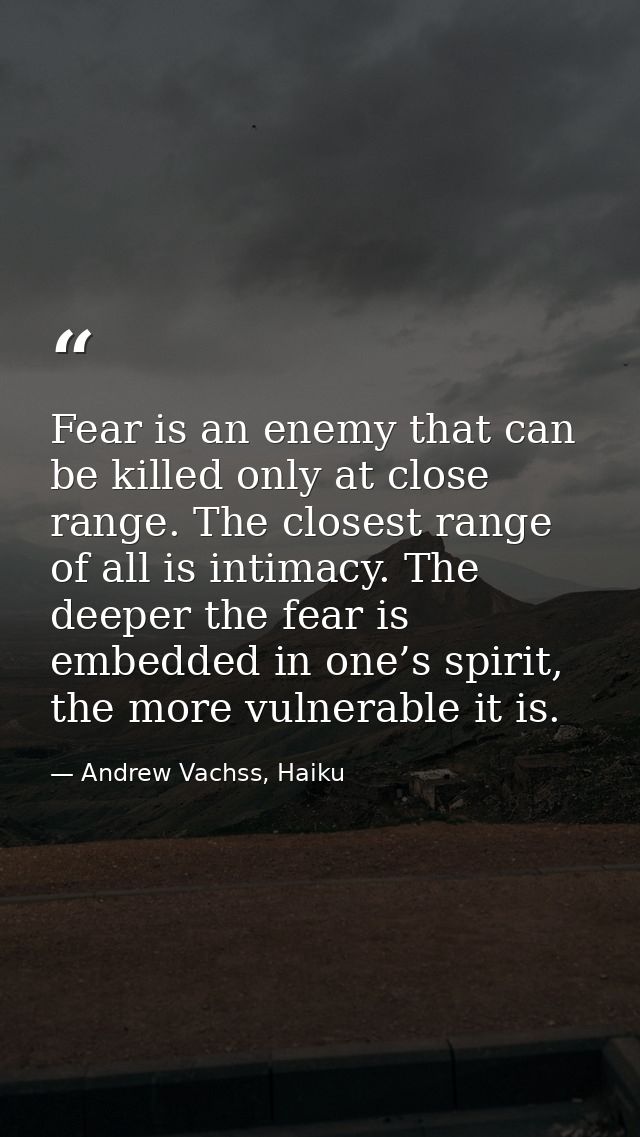 Fear is an enemy that can be killed only at close range. The closest range of all is intimacy. The deeper the fear is em — Andrew Vachss, Haiku