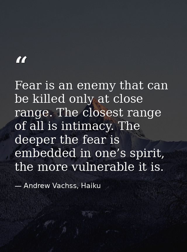 Fear is an enemy that can be killed only at close range. The closest range of all is intimacy. The deeper the fear is em — Andrew Vachss, Haiku