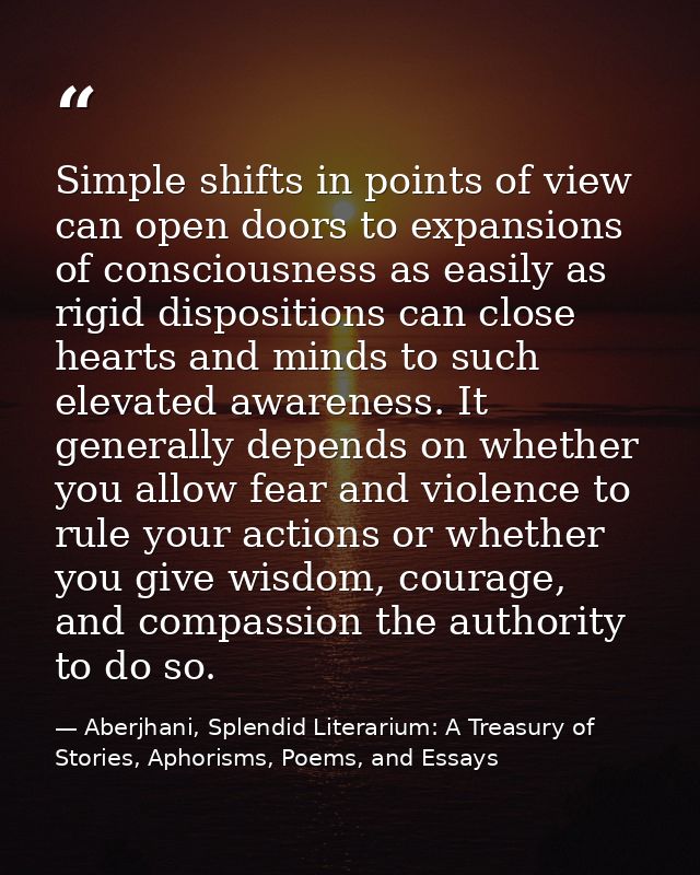 Simple shifts in points of view can open doors to expansions of consciousness as easily as rigid dispositions can close  — Aberjhani, Splendid Literarium: A Treasury of Stories, Aphorisms, Poems, and Essays