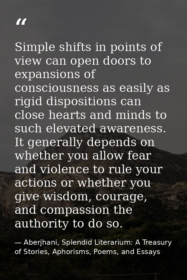 Simple shifts in points of view can open doors to expansions of consciousness as easily as rigid dispositions can close  — Aberjhani, Splendid Literarium: A Treasury of Stories, Aphorisms, Poems, and Essays