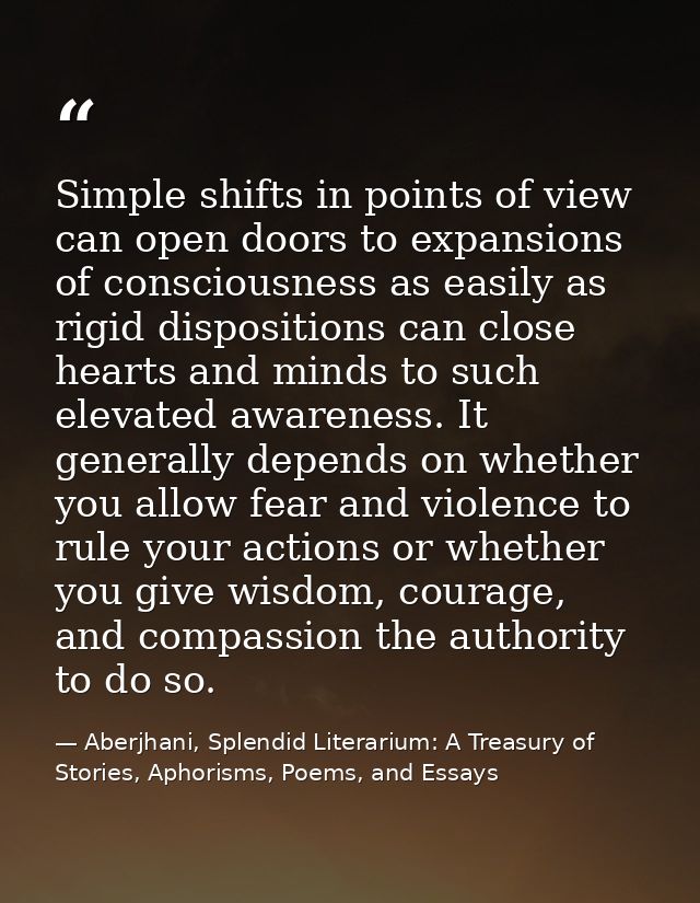 Simple shifts in points of view can open doors to expansions of consciousness as easily as rigid dispositions can close  — Aberjhani, Splendid Literarium: A Treasury of Stories, Aphorisms, Poems, and Essays
