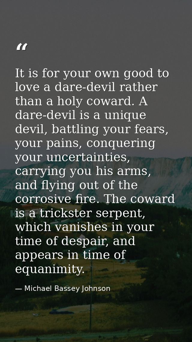 It is for your own good to love a dare-devil rather than a holy coward. A dare-devil is a unique devil, battling your fe — Michael Bassey Johnson