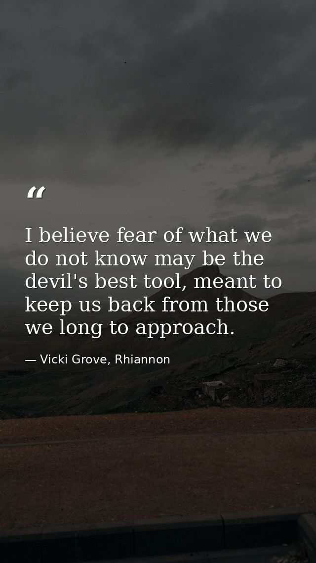 I believe fear of what we do not know may be the devil's best tool, meant to keep us back from those we long to approach — Vicki Grove, Rhiannon