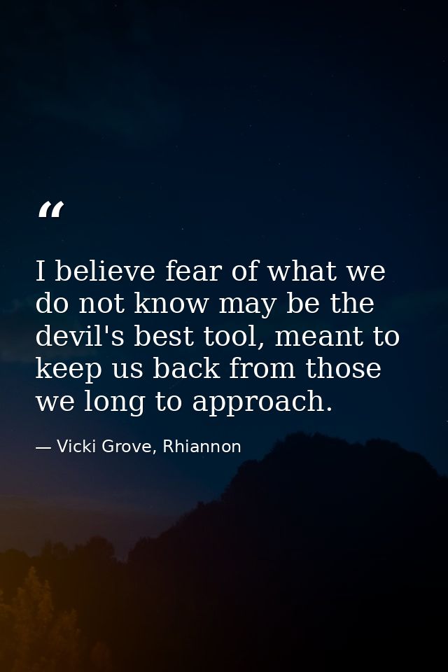 I believe fear of what we do not know may be the devil's best tool, meant to keep us back from those we long to approach — Vicki Grove, Rhiannon