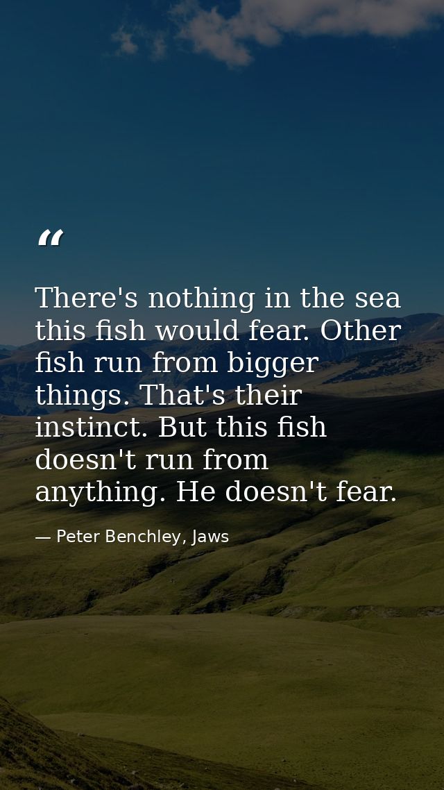 There's nothing in the sea this fish would fear. Other fish run from bigger things. That's their instinct. But this fish — Peter Benchley, Jaws