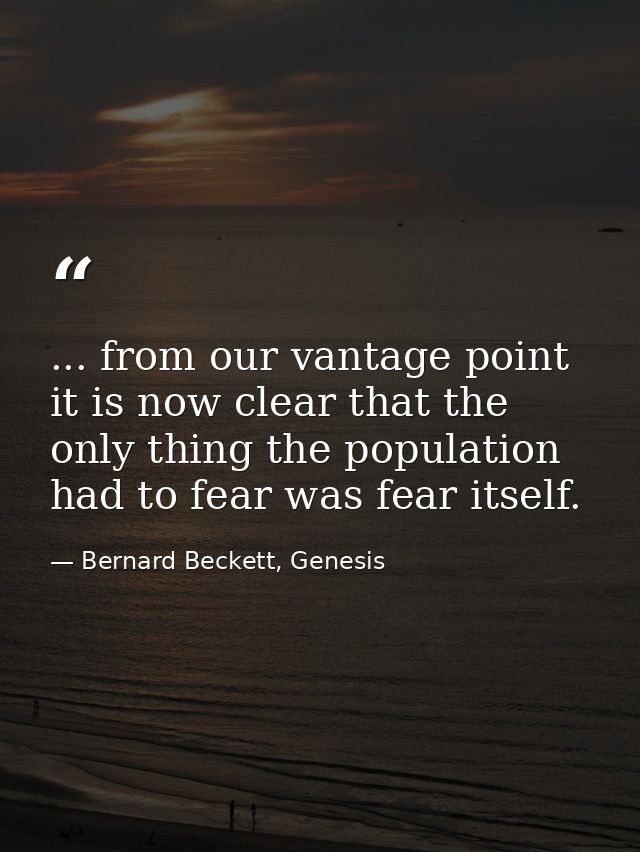 ... from our vantage point it is now clear that the only thing the population had to fear was fear itself. — Bernard Beckett, Genesis