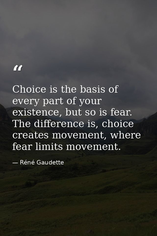 Choice is the basis of every part of your existence, but so is fear. The difference is, choice creates movement, where f — Réné Gaudette