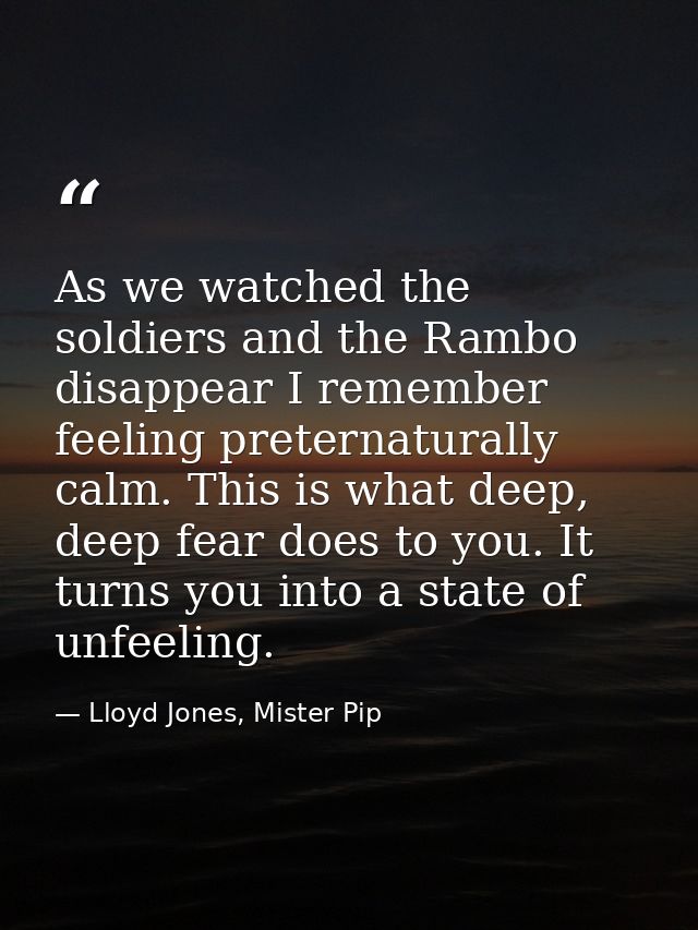 As we watched the soldiers and the Rambo disappear I remember feeling preternaturally calm. This is what deep, deep fear — Lloyd Jones, Mister Pip