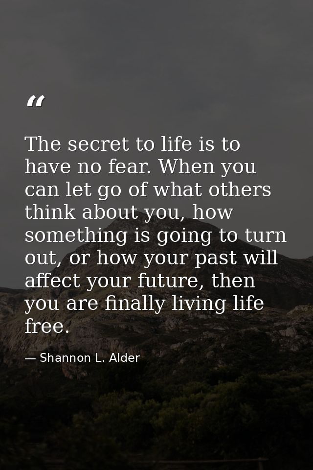 The secret to life is to have no fear. When you can let go of what others think about you, how something is going to tur — Shannon L. Alder