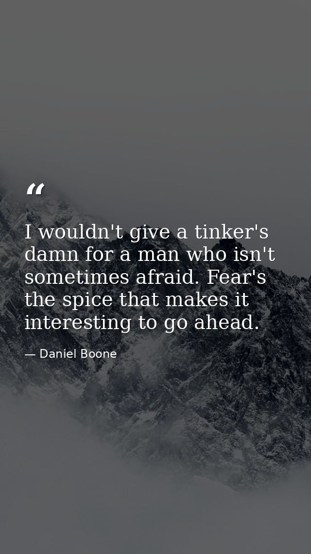 I wouldn't give a tinker's damn for a man who isn't sometimes afraid. Fear's the spice that makes it interesting to go a — Daniel Boone