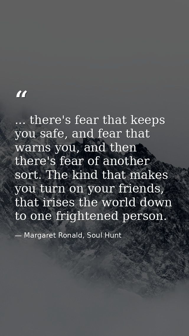 ... there's fear that keeps you safe, and fear that warns you, and then there's fear of another sort. The kind that make — Margaret Ronald, Soul Hunt