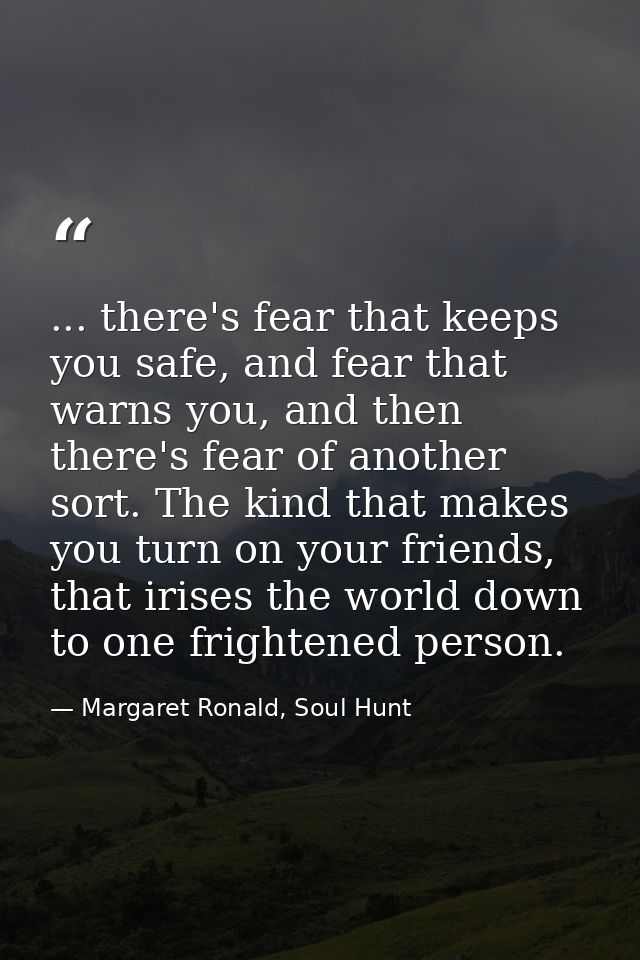 ... there's fear that keeps you safe, and fear that warns you, and then there's fear of another sort. The kind that make — Margaret Ronald, Soul Hunt