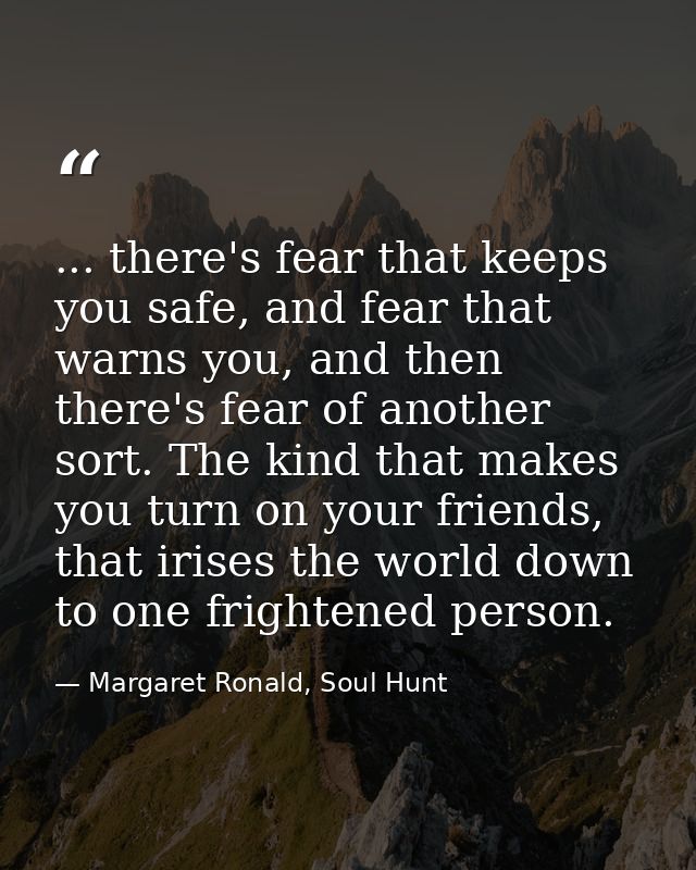 ... there's fear that keeps you safe, and fear that warns you, and then there's fear of another sort. The kind that make — Margaret Ronald, Soul Hunt