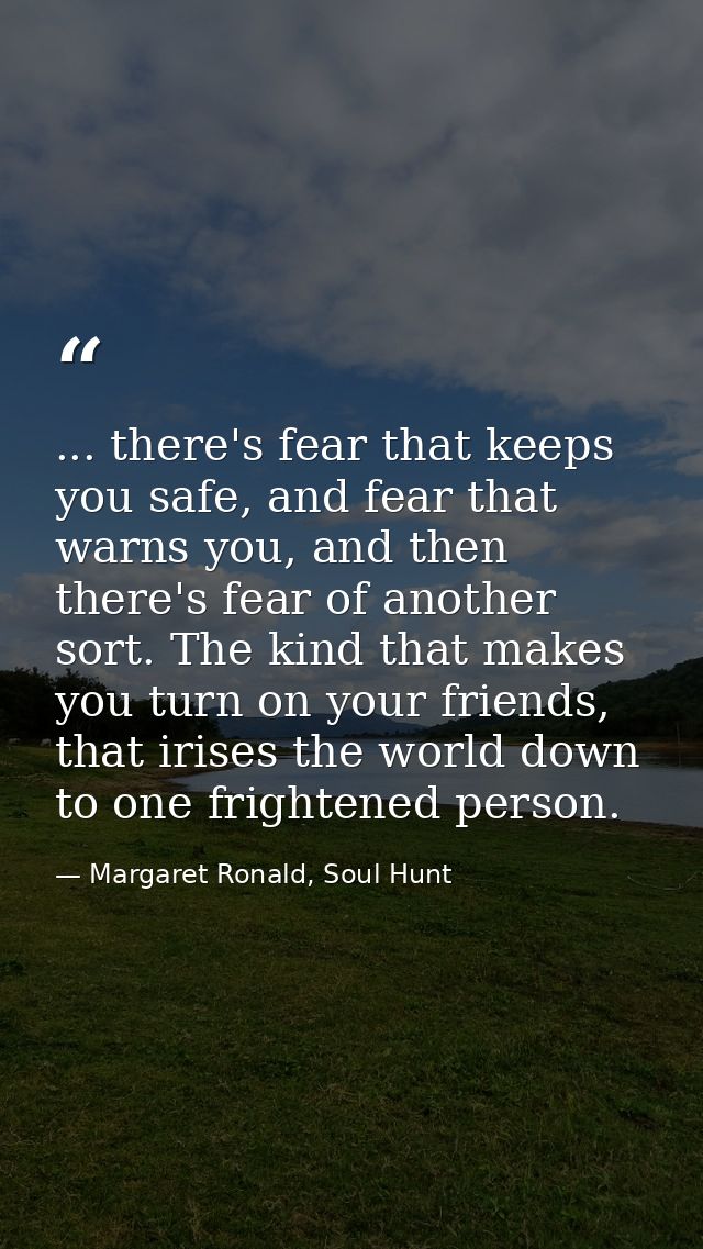 ... there's fear that keeps you safe, and fear that warns you, and then there's fear of another sort. The kind that make — Margaret Ronald, Soul Hunt