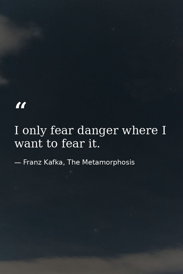 I only fear danger where I want to fear it. — Franz Kafka, The Metamorphosis