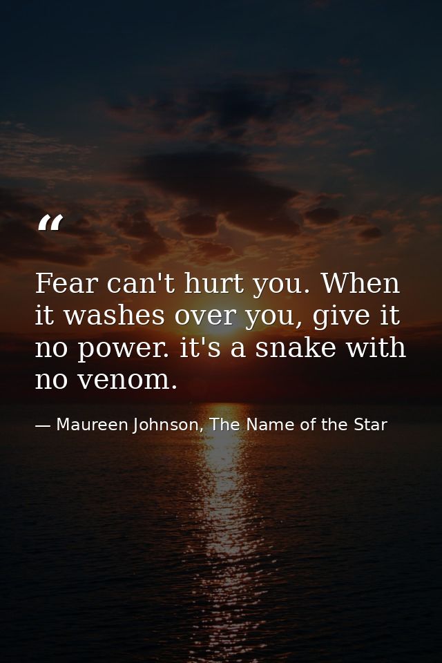 Fear can't hurt you. When it washes over you, give it no power. it's a snake with no venom. — Maureen Johnson, The Name of the Star