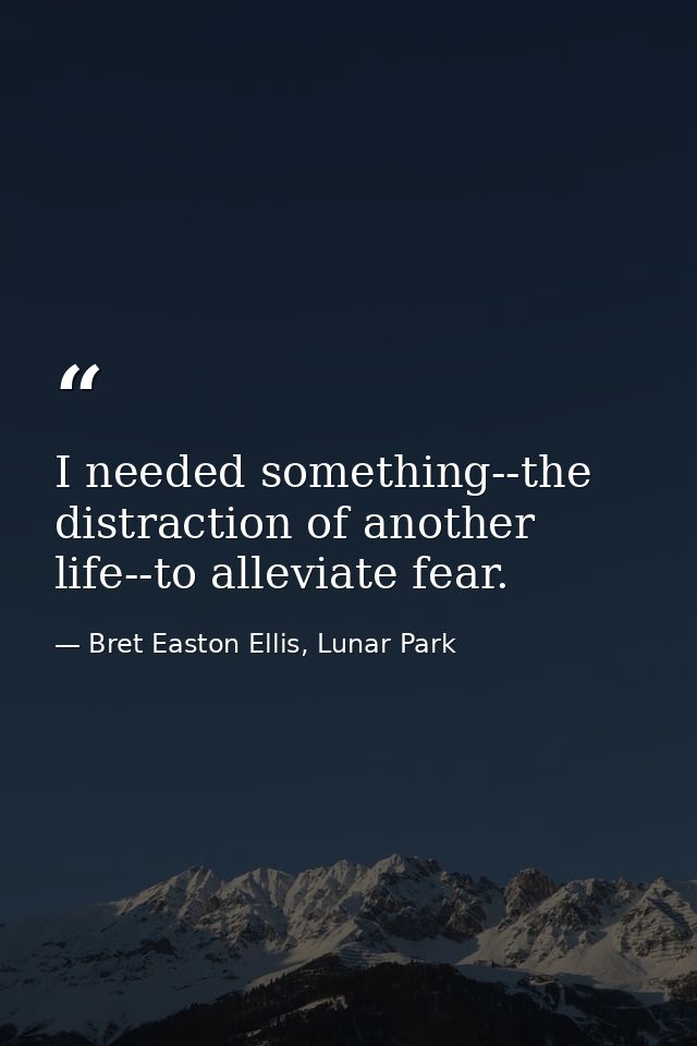 I needed something--the distraction of another life--to alleviate fear. — Bret Easton Ellis, Lunar Park