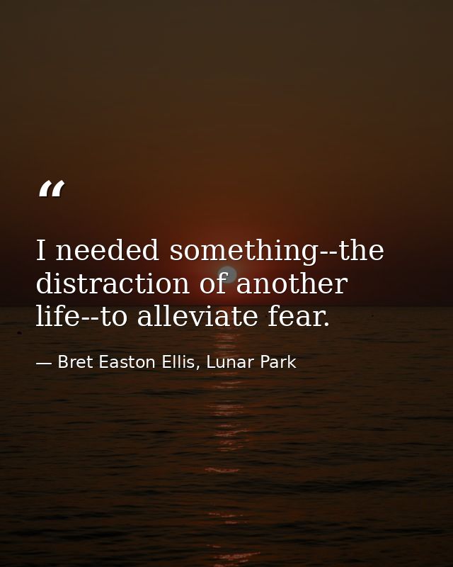 I needed something--the distraction of another life--to alleviate fear. — Bret Easton Ellis, Lunar Park