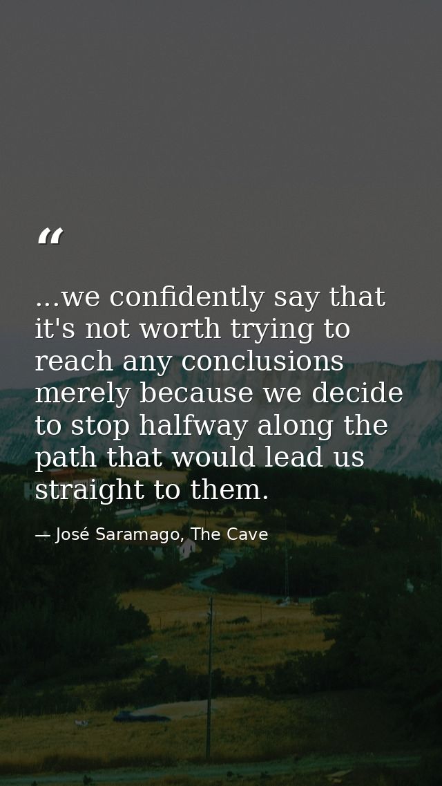 ...we confidently say that it's not worth trying to reach any conclusions merely because we decide to stop halfway along — José Saramago, The Cave