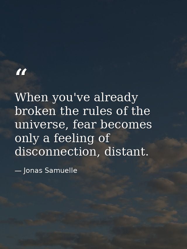 When you've already broken the rules of the universe, fear becomes only a feeling of disconnection, distant. — Jonas Samuelle