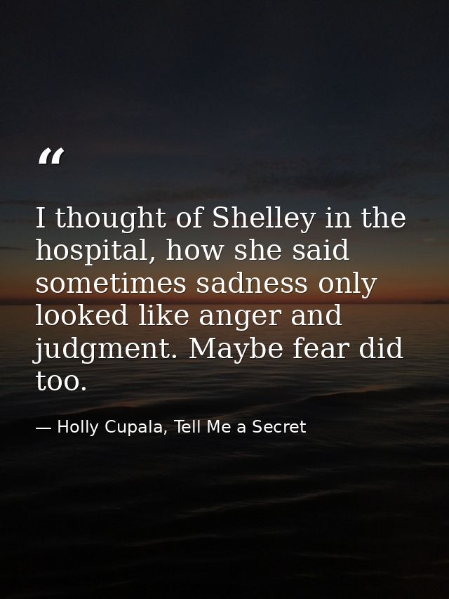 I thought of Shelley in the hospital, how she said sometimes sadness only looked like anger and judgment. Maybe fear did — Holly Cupala, Tell Me a Secret