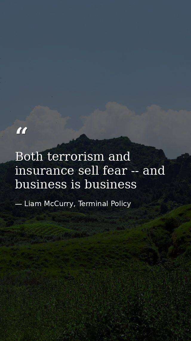 Both terrorism and insurance sell fear -- and business is business — Liam McCurry, Terminal Policy