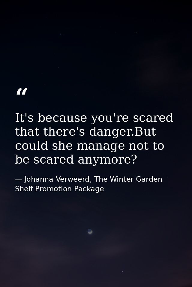 It's because you're scared that there's danger.But could she manage not to be scared anymore? — Johanna Verweerd, The Winter Garden Shelf Promotion Package