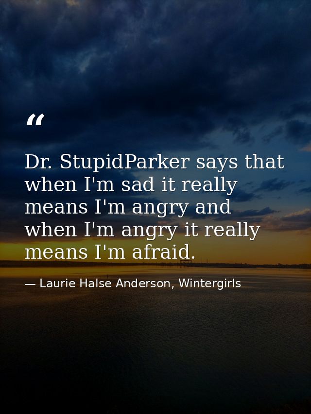 Dr. StupidParker says that when I'm sad it really means I'm angry and when I'm angry it really means I'm afraid. — Laurie Halse Anderson, Wintergirls